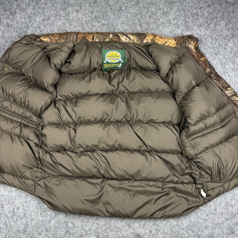 Cabela's Men's Medium Brown Camo Goose Down Puffer Zip Front Outdoor Vest - Picture 9 of 10